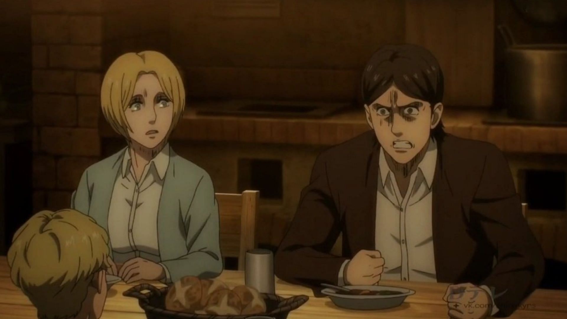Grisha, Dina, and Zeke as seen in the anime (Image via MAPPA)